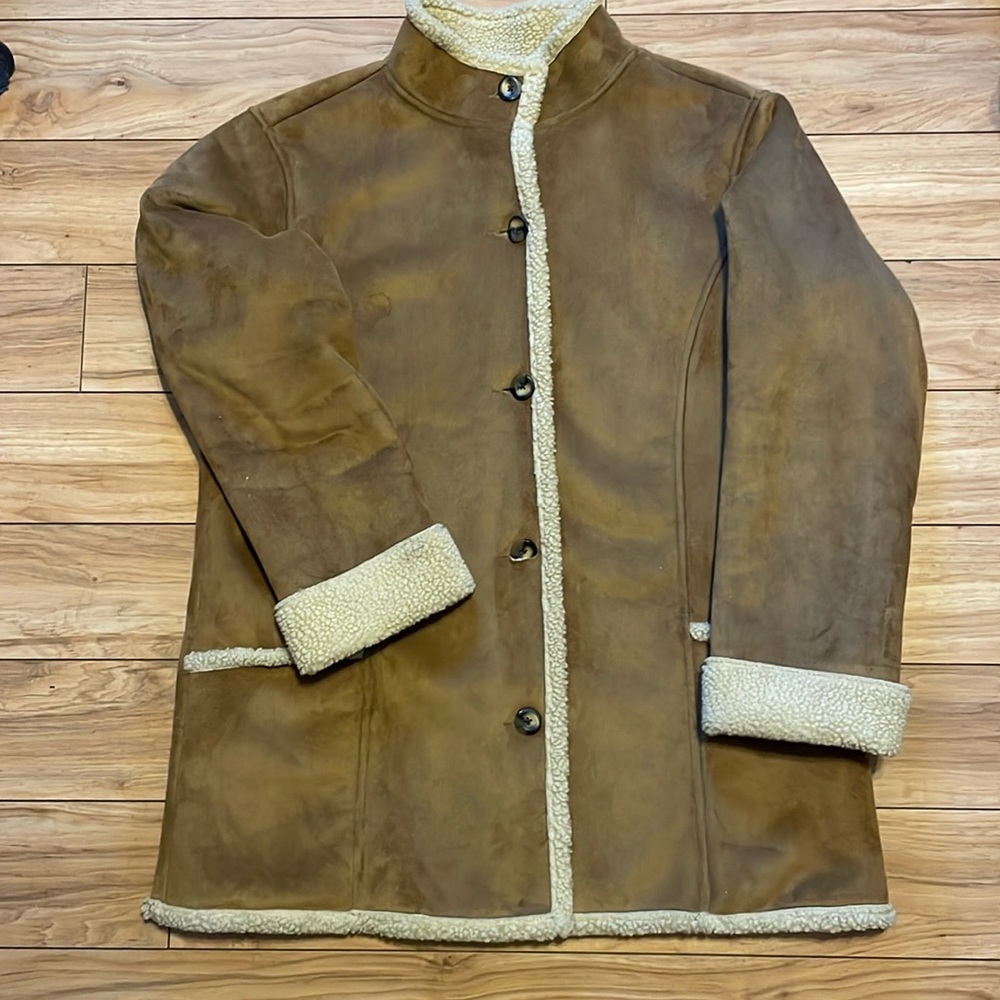 LL Bean Shearling lined faux suede coat